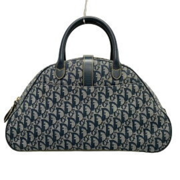 Christian Dior Double Saddle Bag Handbag Grey x Navy Blue Leather - Picture 3 of 12
